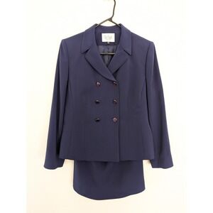 Le Suit Skirt Set Women 12P Blue Double Breasted Purple Button Office